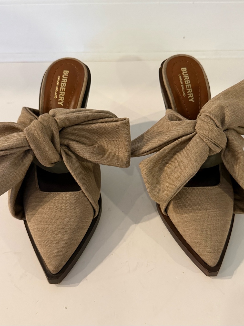 Burberry Taupe Bow Pointed-Toe Mules